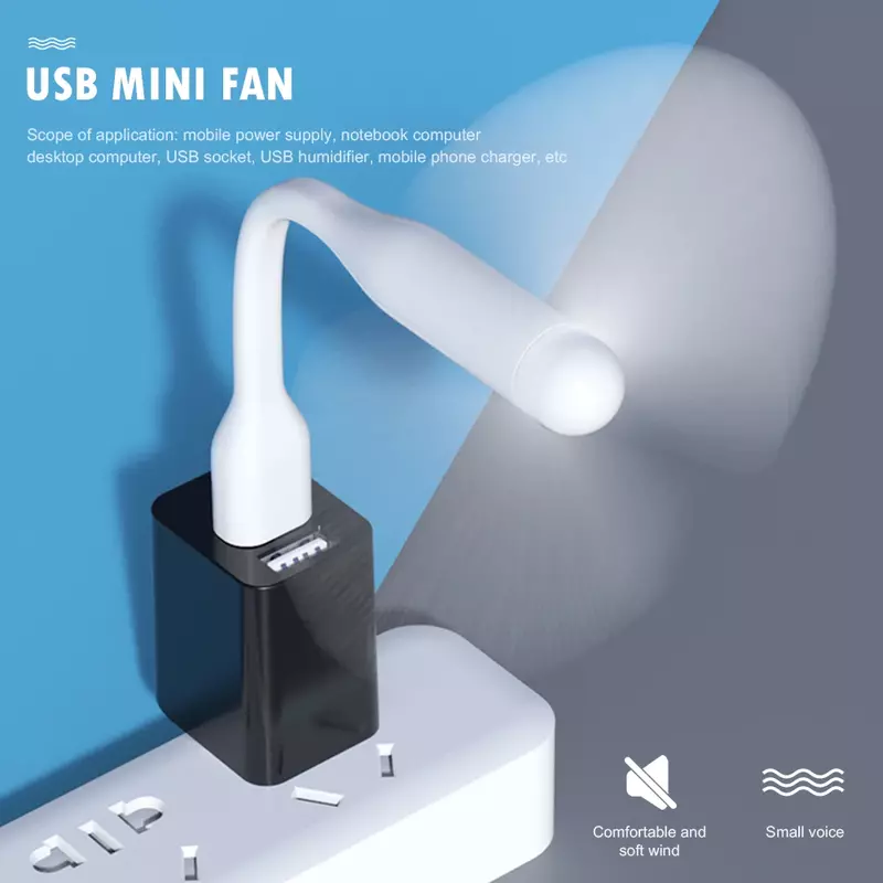 Mini USB flexível Bendable Fan, ventilador de mão portátil, banco de potência, laptop, PC, carregador AC, computador, Gadget Verão