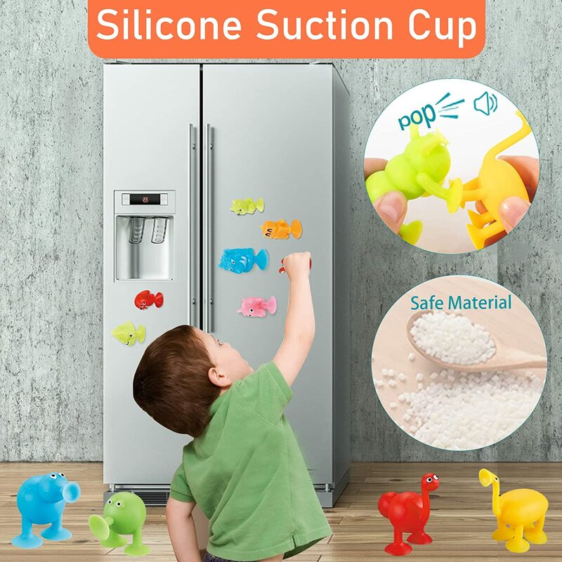 Soft Silicone Building Blocks Toy para crianças, Sucção de Forma Animal, Liberação do estresse, Jogo interativo pai-filho, Brinquedo Banho Sucker