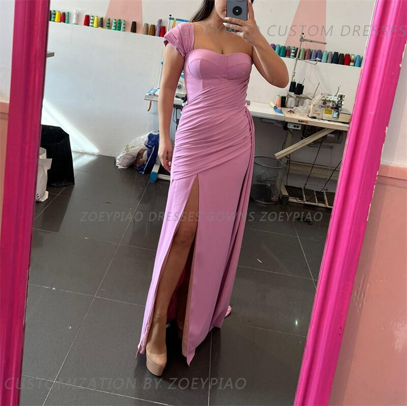 Gaun malam belah samping ungu antik gaun Prom Satin panjang gaun kasual pesta pernikahan Putri