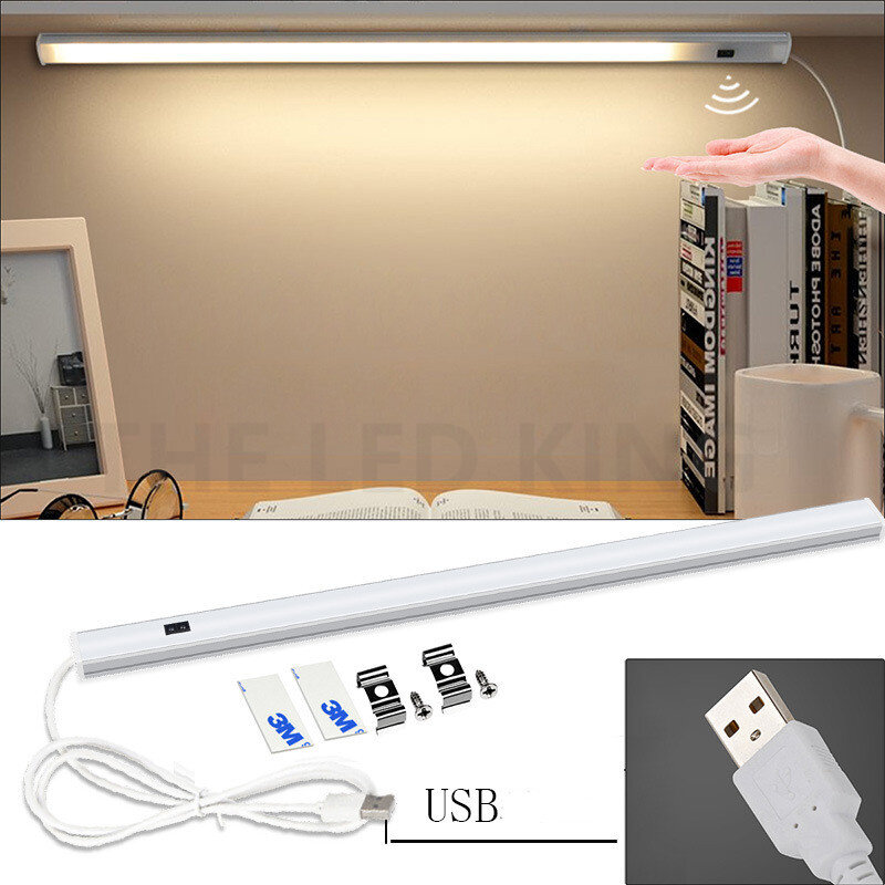 Lampu LED Bawah Kabinet USB Isi Ulang 15/21/30/50CM Sensor Gerak PIR Lampu Malam Lemari LED untuk Kamar Tidur Ruang Tamu Koridor