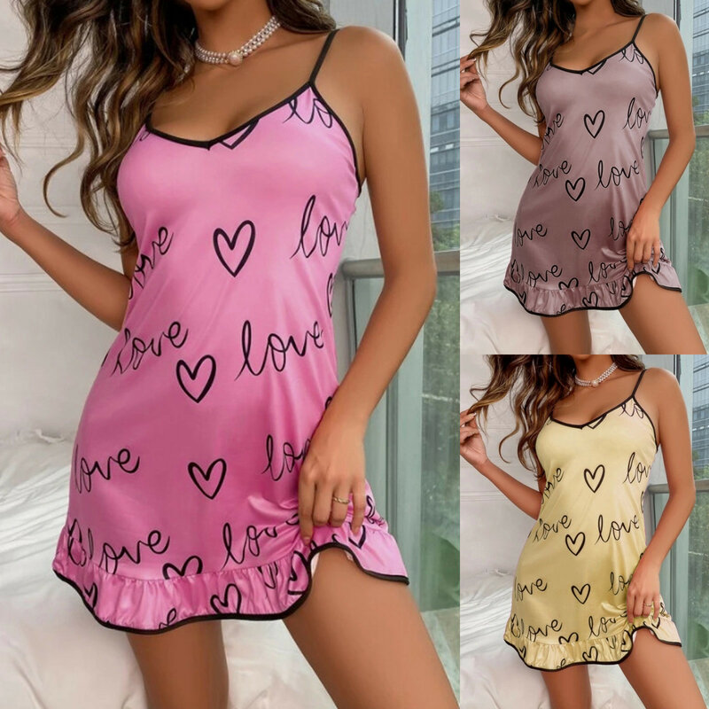 Chemise de nuit décontractée avec étiquette en satin personnalisée pour femme, vêtements de nuit féminins, pyjama à volants azole, lettre de lait, UL