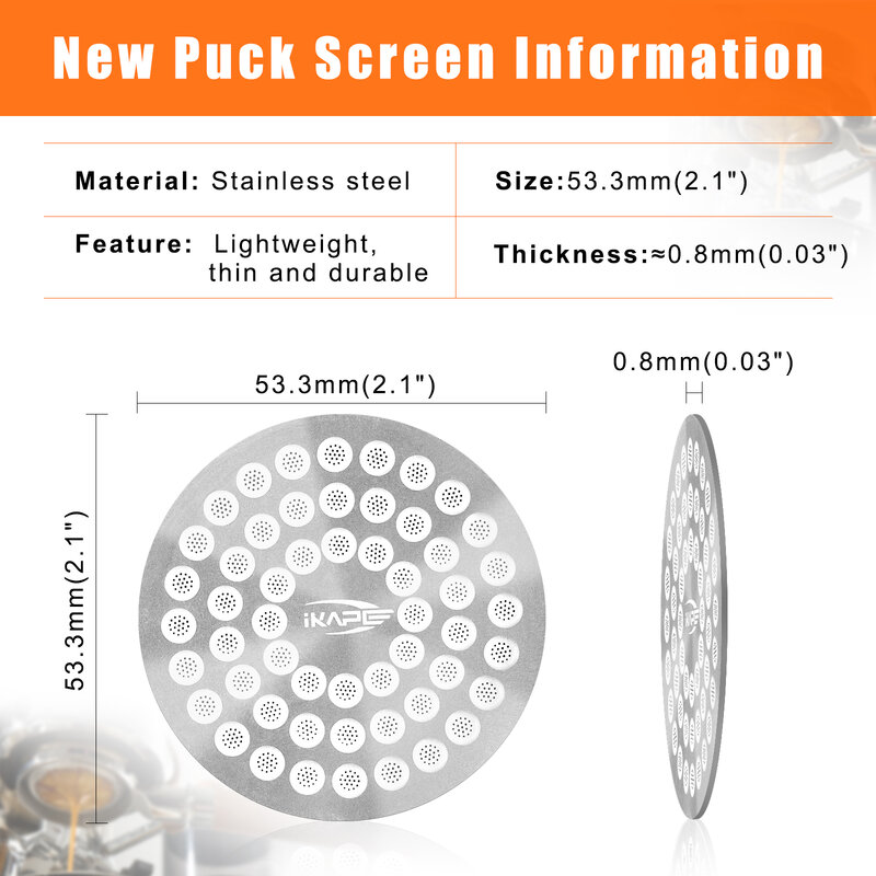 IKAPE Espresso Puck Screen V2 0.8mm, schermo per disco da caffè in acciaio inossidabile 304 per uso alimentare-filtro a terra ultrasottile e riutilizzabile