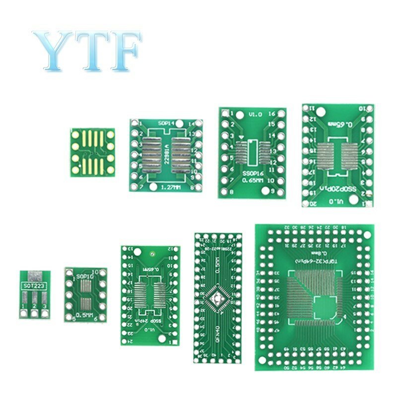 10 pz SOP Patch Adapter Board SOP8 SOP10 SOP14 SOP16 SOP20 SOP24 SOT223 QFP32-100 QFN32 QFN40 TQFP QFN IC Test Board PCB Board