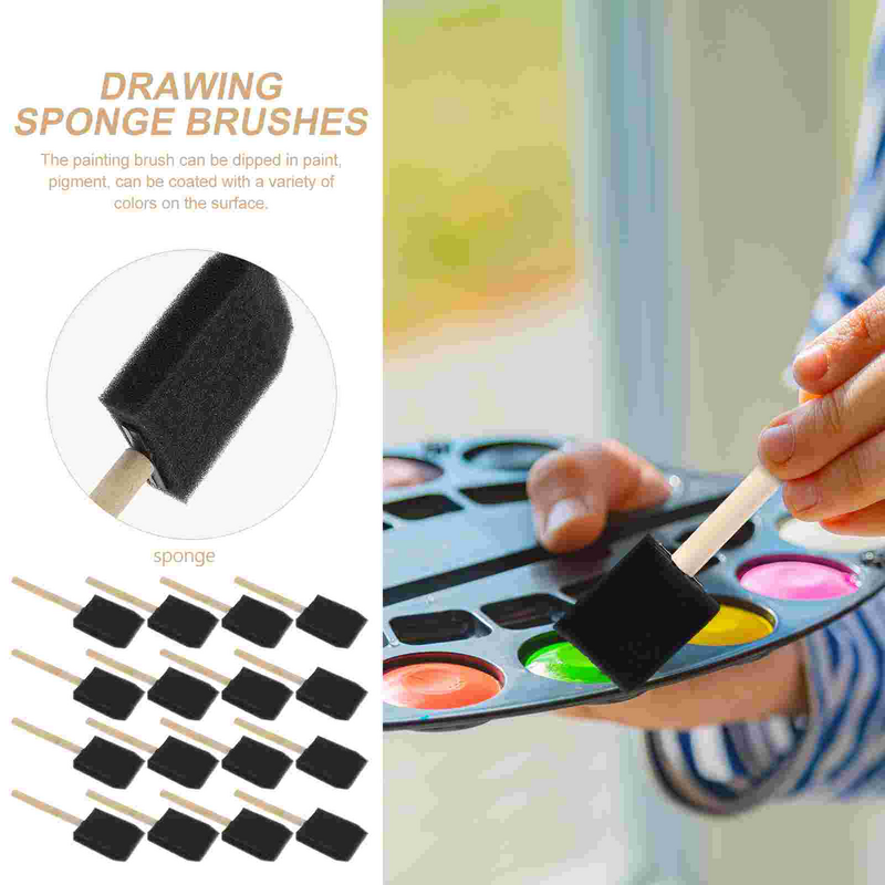 16 Pcs Spong Brush Paint Painting Tool Wooden Handle for Drawing Paint Brushes For Kids Kid DIY