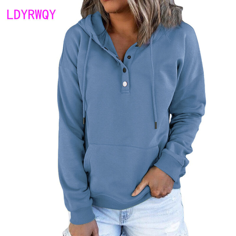 European and American women's long sleeved loose casual hooded drawstring pocket sweater