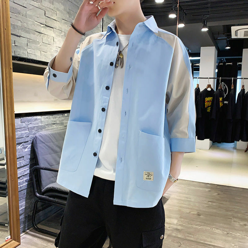 Elegancka modna Harajuku Slim Fit odzież męska luźna sportowa odzież wierzchnia z kwadratowym dekoltem na trzy czwarte rękaw Blusa