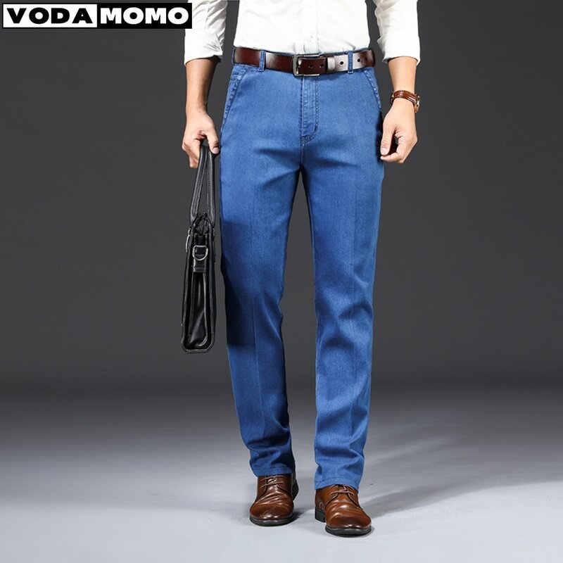 Calça jeans flexível clássica masculina, calça jeans grossa, confortável, moda casual para negócios, nova, outono, 2024