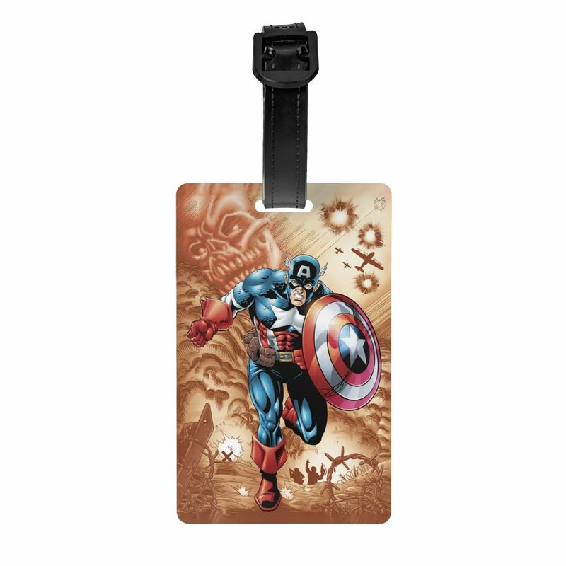 Etiqueta de equipaje personalizada de Capitán América para maletas, divertidas Etiquetas de equipaje, cubierta de privacidad, tarjeta de identificación con nombre
