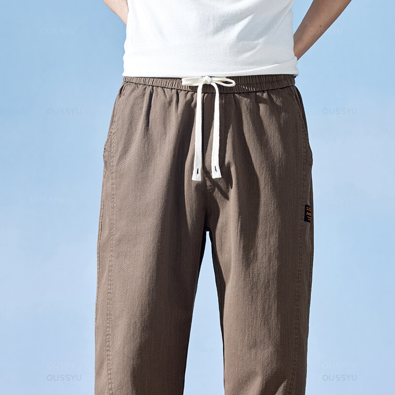 Pantalones de correr de algodón para hombre, pantalón de chándal informal, Hip Hop, fino, Harajuku, Harem, coreano, con cintura elástica, para verano, 2024