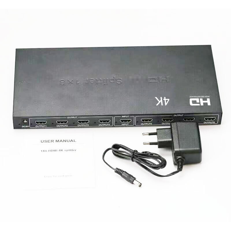 HDMI compatível com Áudio e Vídeo Splitter, 4K 1 em 8 Out, 1x8 Display Converter, Distribuidor para PS4, DVD, Laptop, PC, Projetor, TV