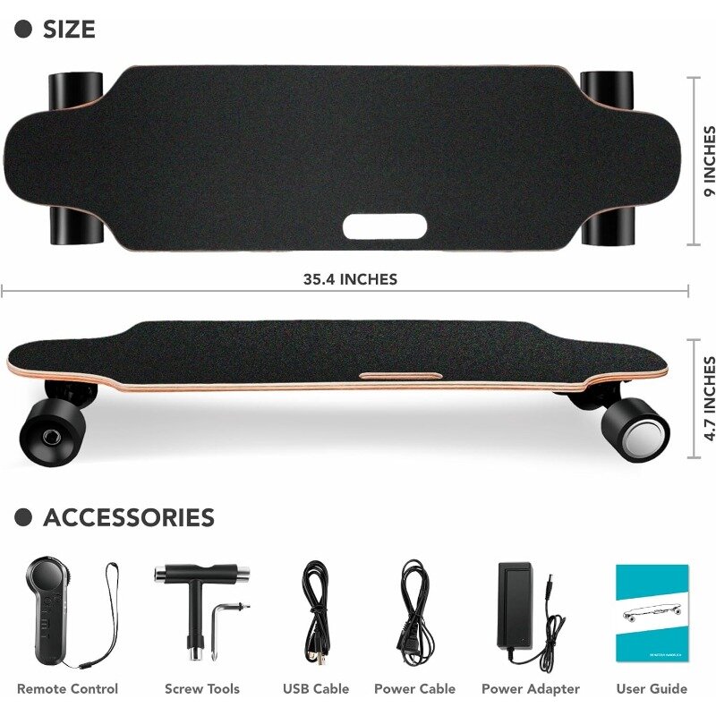 Caroma Electric Skateboards for Adults Youth, 13 Miles Range, 12.4MPH Top Speed, 4 Gears Modes