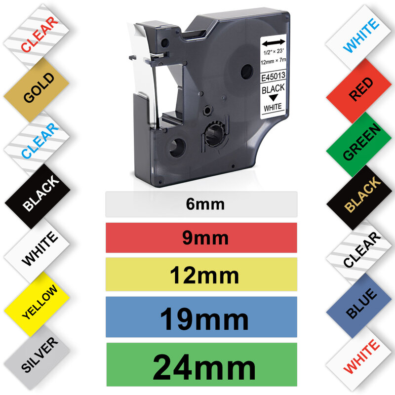 6/9/12/19/24mm 45013 Tape Compatible for Dymo D1 45013 45010 40913 43613 45803 53713 Label Tape For Dymo LabelManager Printer