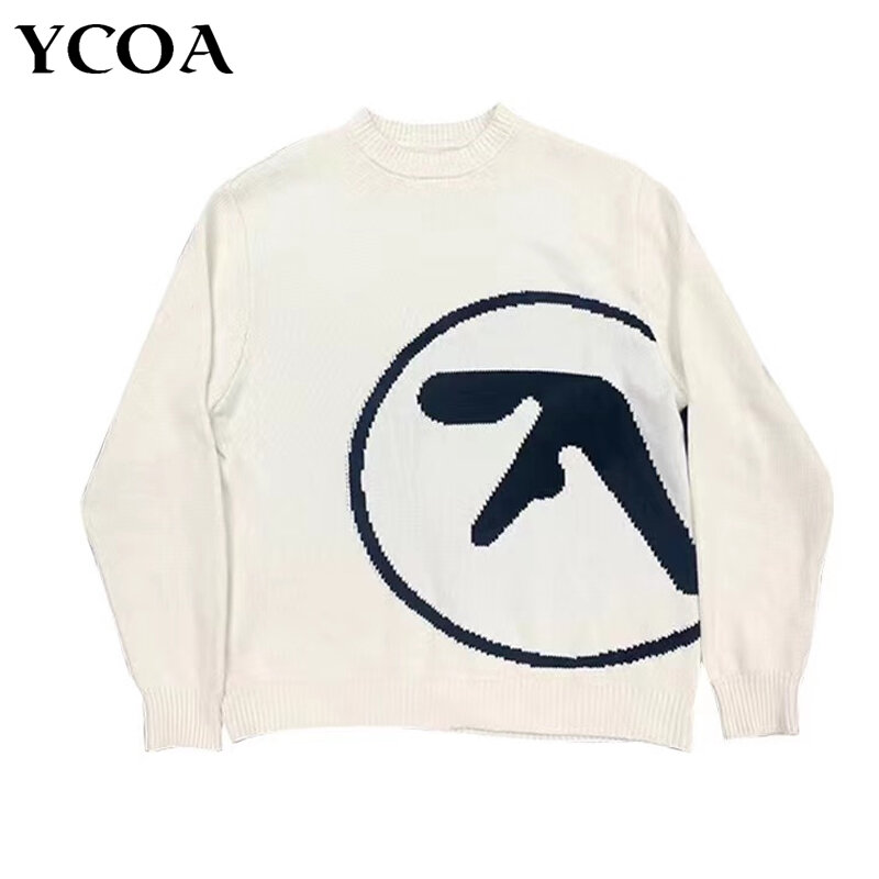 Мужской винтажный Свитер оверсайз Y2k, трикотажный джемпер с длинным рукавом, уличная одежда в стиле Харадзюку, пуловеры с графическим принтом, одежда в Корейском стиле для мужчин на зиму