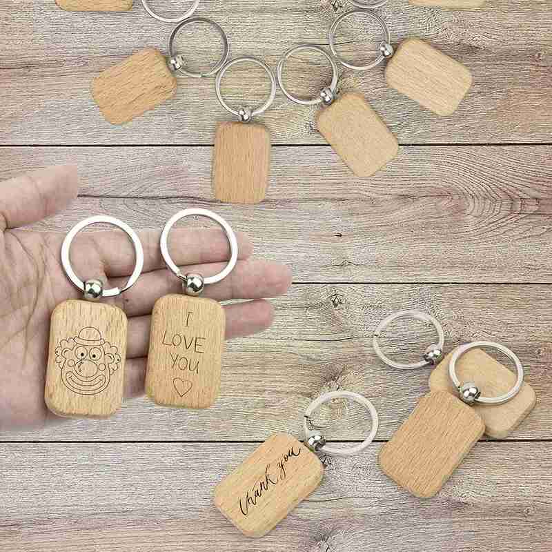 60 Stück leer abgerundete Rechteck Holz Schlüssel bund DIY Holz Schlüssel bund Schlüssel anhänger kann DIY Geschenk eingraviert werden