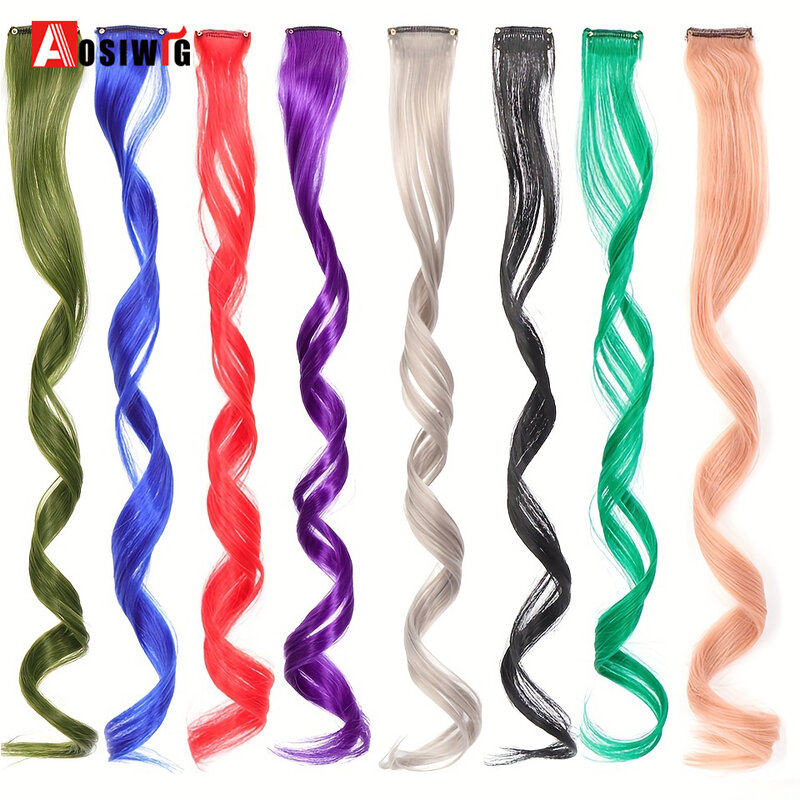 20Inch Synthetische Hair Extensions Met Één Clip Hittebestendig Regenboog Haarstuk Voor Vrouwen Lang Krullend Golvend Stijl Kleurrijk Haar