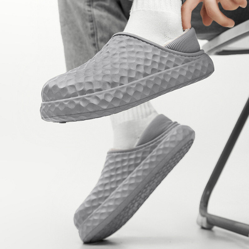 Sandal katun pria, sandal dalam ruangan warna polos sederhana, sandal anti selip sol tebal lembut elastis nyaman pasangan