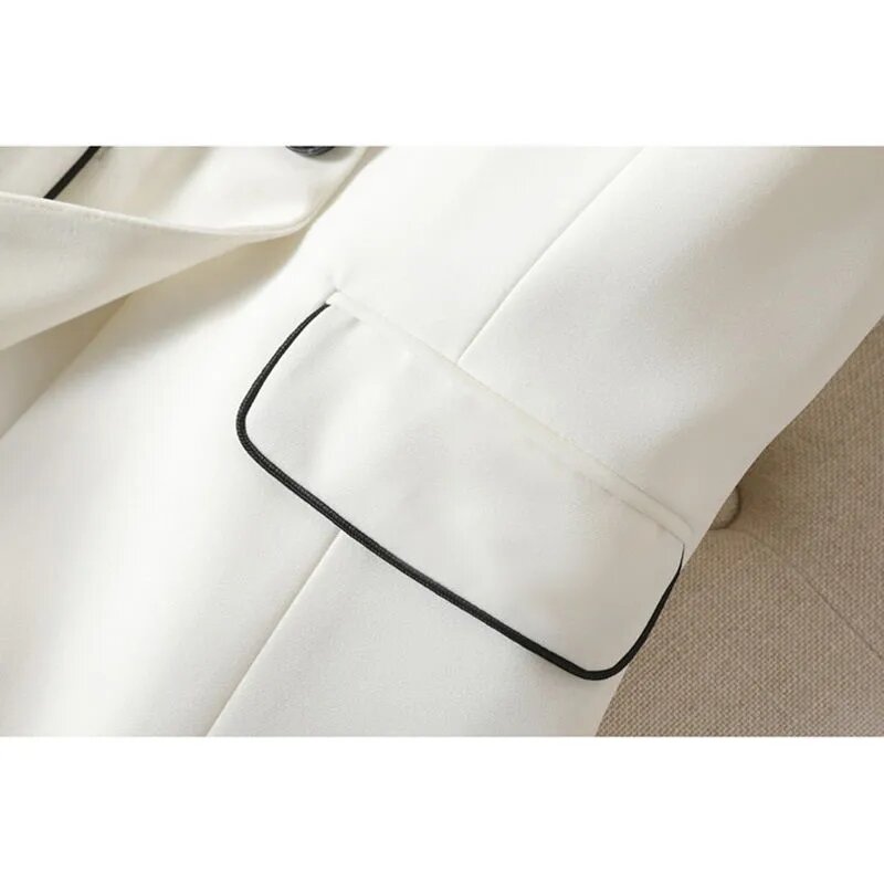 เสื้อกั๊กเบลเซอร์สีขาวสำหรับผู้หญิงใหม่แจ็คเก็ตแขนกุดหัวเข็มขัดเดียวทรงสลิม Horean เสื้อแขนกุด