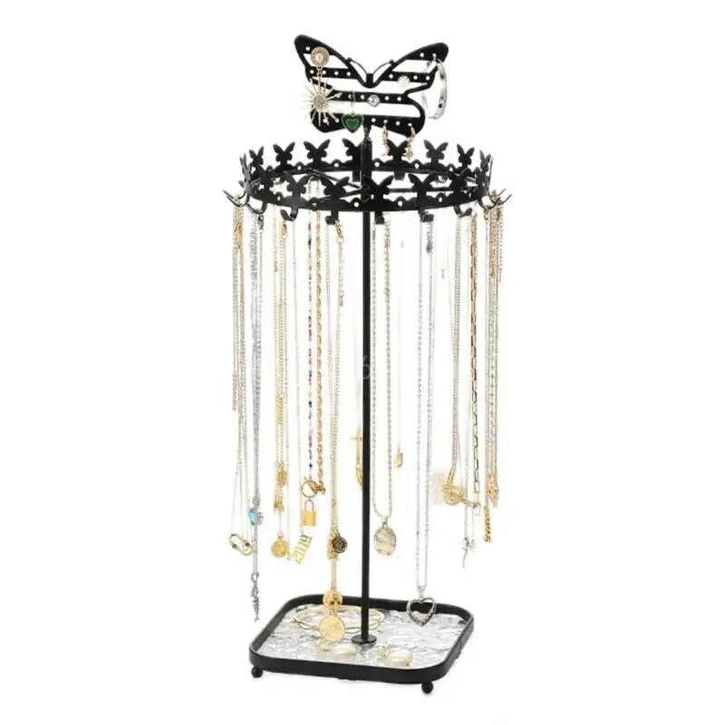 Metal Butterfly Jewellery Holder Display Stand with Tray Hanging Tower Rack Storage for Necklace Earrings