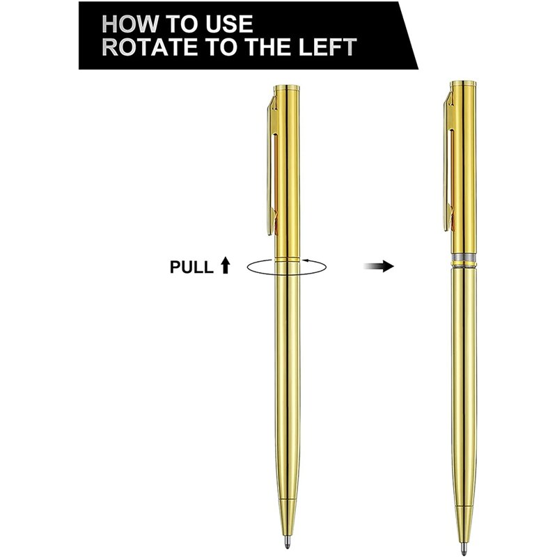 12Pcs Metallic Ballpoint Pens Gold Color Slim Ballpoint Pens Black Ink Metal Pens For Business Office Students Teachers