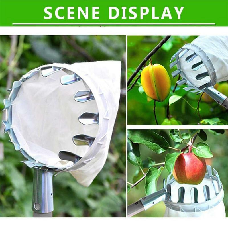 Garden Basket Fruit Picker Head with Telescopic Extendable Pole Fruit Picking Harvester Non-Slip Grip Handle High Altitude
