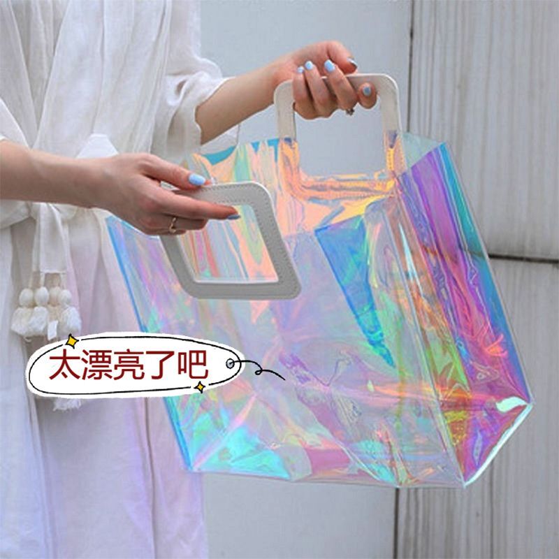 High End TPU Colorful Laser Bag Transparent Women's Handbag Fashionable Party Large Capacity PVC Cosmetic Gift Bag