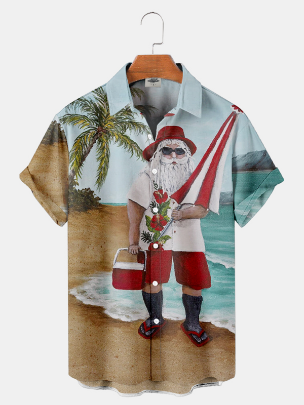 Color Hawaiian Oversized Sacks For Men Casual Dress Shirts Men's Luxury Clothing God Santa Claus Robe Camisa Floral Masculina