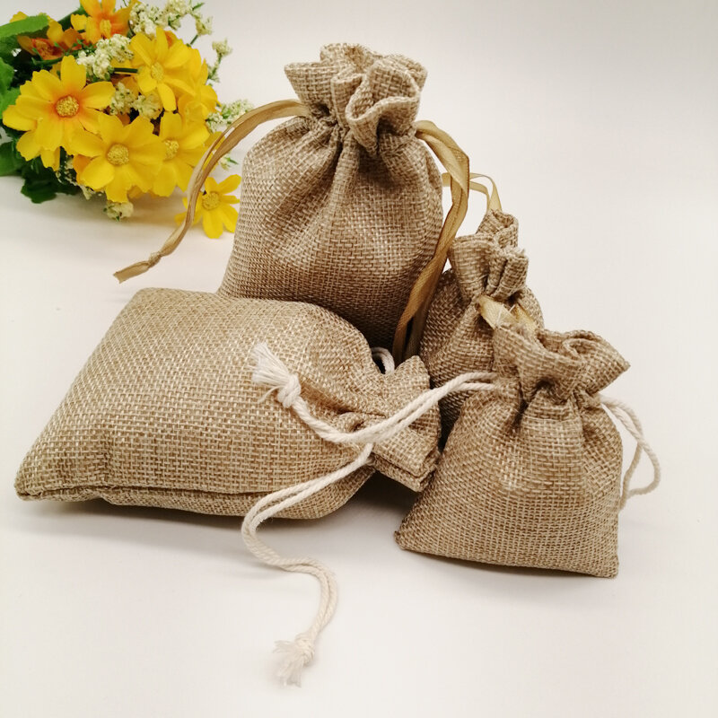 Джутовая джутовая Льняная сумка на шнурке, подарочный пакет для ювелирных изделий ручной работы, джутовая Сумочка для рождественской вечеринки, свадьбы, 10 шт.