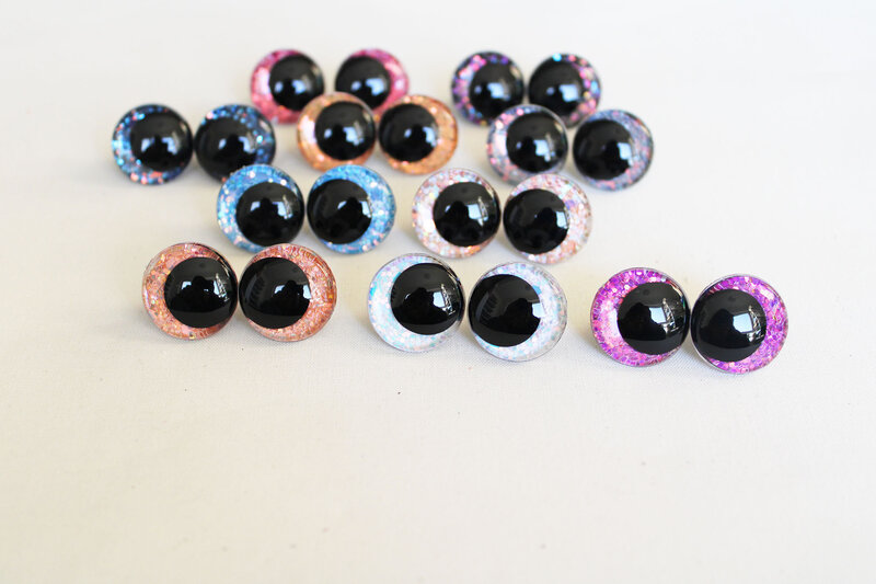 20pcs  new 12mm 14mm 16mm 18mm 20mm  23mm 28mm Round  Cartoon glitter toy safety eyes  pupil eyes with handpress washer-T10