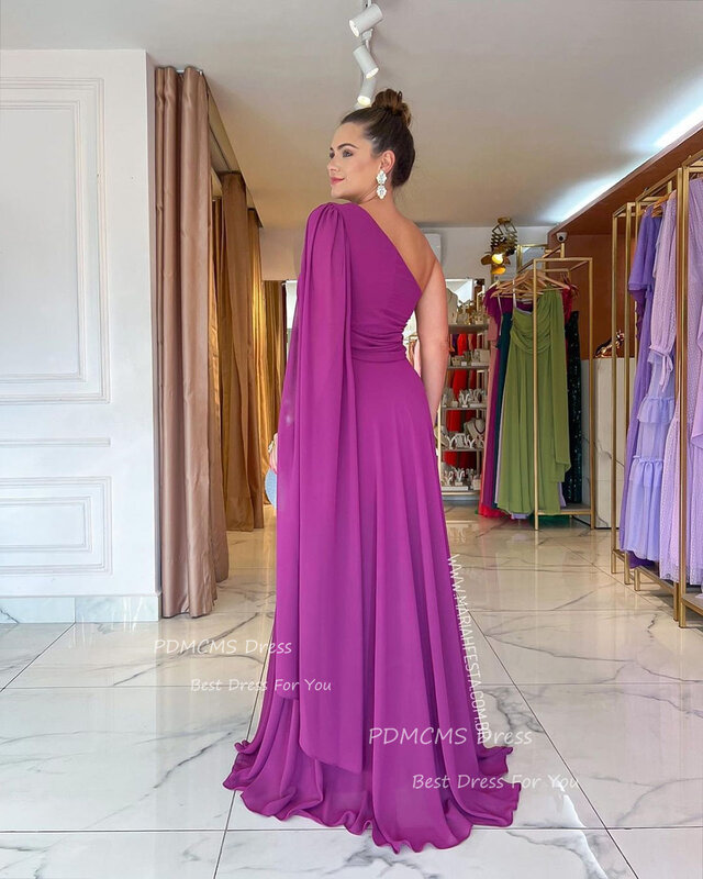 Charmante lila Chiffon Abendkleider Abendkleider Falten eine Schulter Ballkleid Saudi-Arabien Dubai Promi Kleider Vestidos