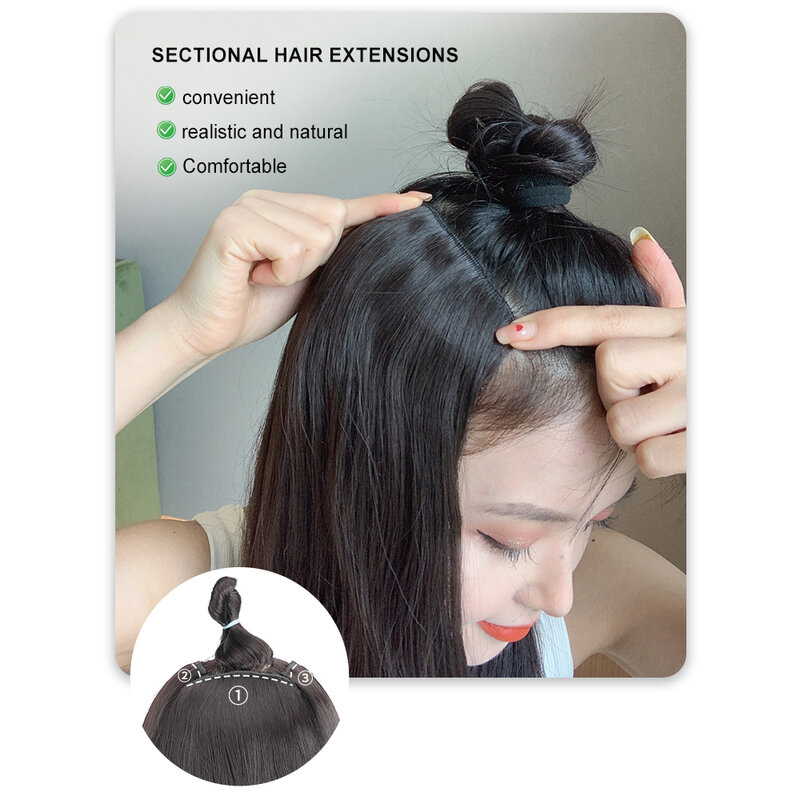 Ekstensi rambut sintetis panjang bergelombang klip dalam ekstensi rambut hitam alami untuk wanita Asia 3 buah rambut palsu tebal rambut serat