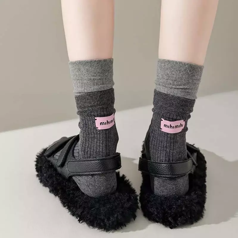Fashion For Women Retro Korean Pink Label English Letter Striped Cotton Socks Spring Autumn Soft Comfortable Mid-tube Sport Sox