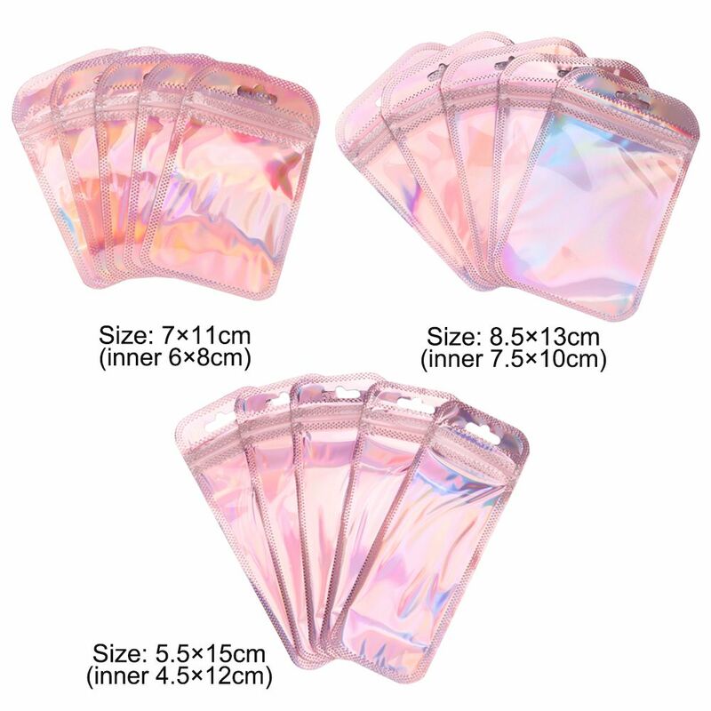 50pcs/bag High quality Resealable With Hang Hole Iridescent OPP Bags Self Sealing Pouches Packaging Bag Zip lock Pouches