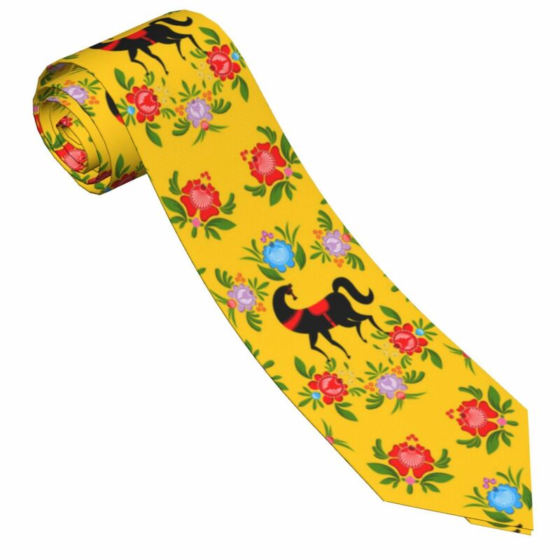 Klasyczny krawat dla mężczyzn jedwabne męskie krawaty na wesele biznes dla dorosłych krawat Casual Gorodets malowanie konia i kwiatowy krawat