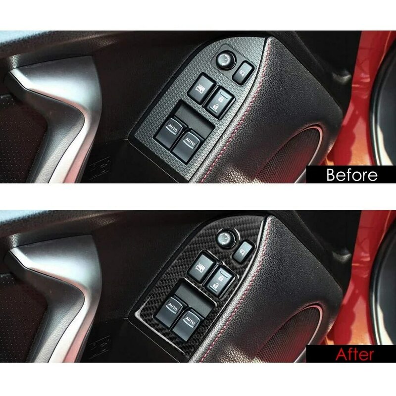 Untuk Subaru BRZ Toyota 86 2013-2017 Aksesori Stiker Trim Penutup Dekoratif Tombol Pengangkat Jendela Mobil Serat Karbon Asli