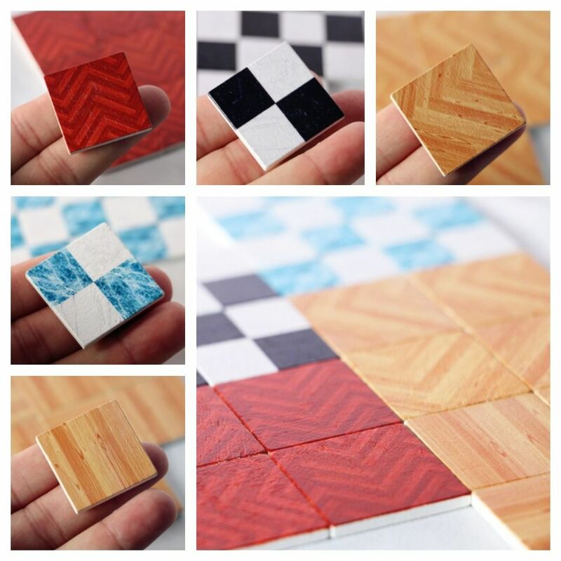 9pcs/set Square 1:6/1:12 Doll House Furniture DIY Pretend Play DollHouse Wooden Floor Wood Block Doll House Accessories