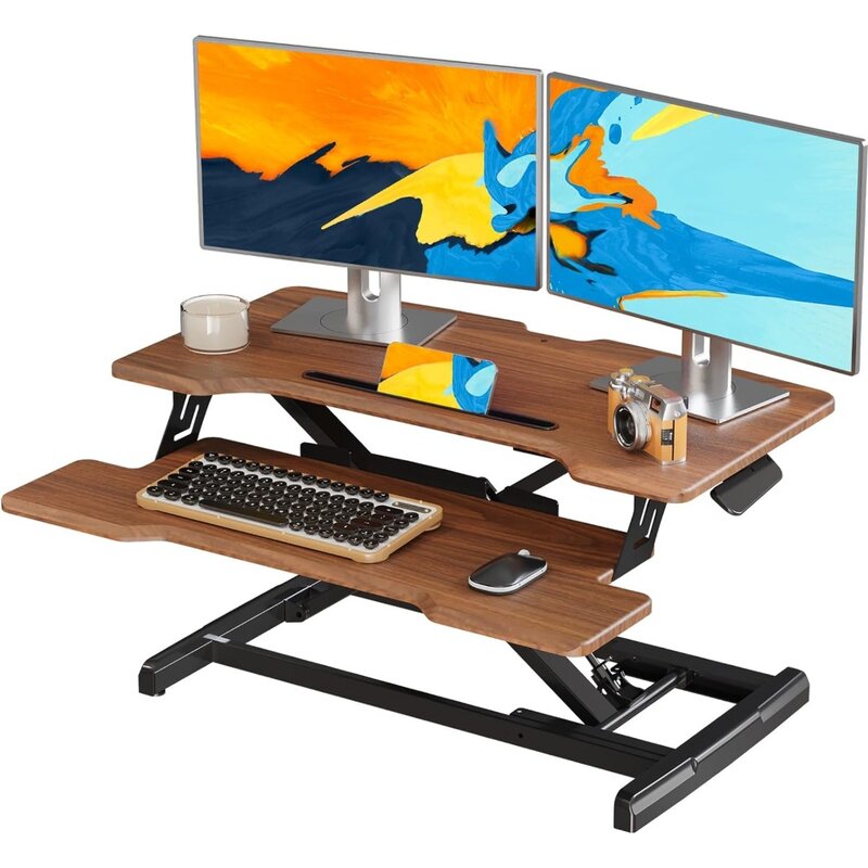 Standing Desk Converter 32 inch, Height Adjustable Sit Stand Desk Riser, Quick Sit to Stand Tabletop