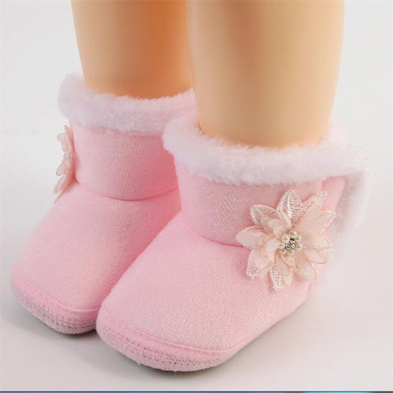 VISgogo Baby Shoes  Girls Snow Boots Winter Warm Flower Ankle Boots Baby Walking Shoes for Toddler Infant 6-15 Months