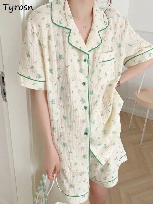 Пижамный комплект женский модный простой дизайн одежда для сна для отдыха мягкая свободная Студенческая Повседневная Милая летняя одежда с отложным воротником в Корейском стиле