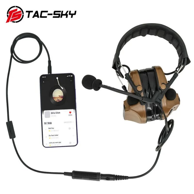 TS TAC-SKY Tactical COMTAC Headset Kompatibel dengan Peltor PTT Adapter Mini Phone PTT Plug Versi 3.5Mm