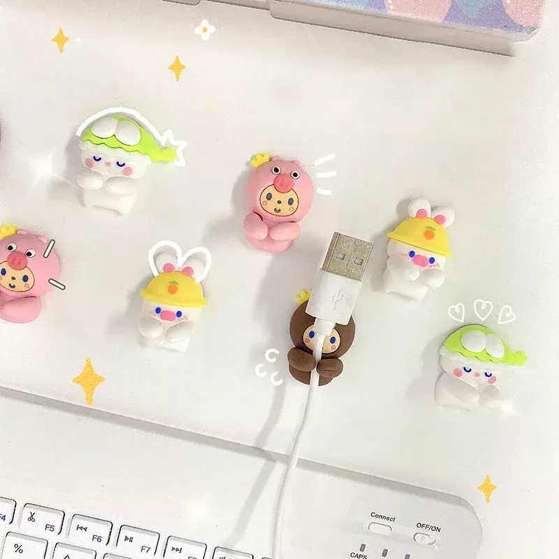 2pcs Kawaii Cartoon Cable Organizer Cute USB Charger Data Line Wire Wall Hooks Cable Holder Earphone Cable Winder Desk Organizer