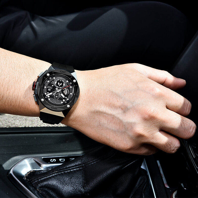 TSAR BOMBA Watch for Mens 100M Waterproof Rubber Strap MIYOTA JS20 Movement Chronograph Sapphire Advance Business Wristwatch