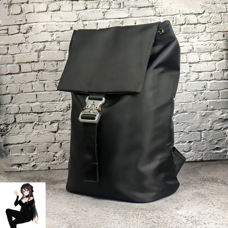 ALYX-mochila con hebilla plateada 9SM para hombre y mujer, bolso de mano con solapa y cordón, color negro, alta calidad, para las cuatro estaciones, y2k, 1017