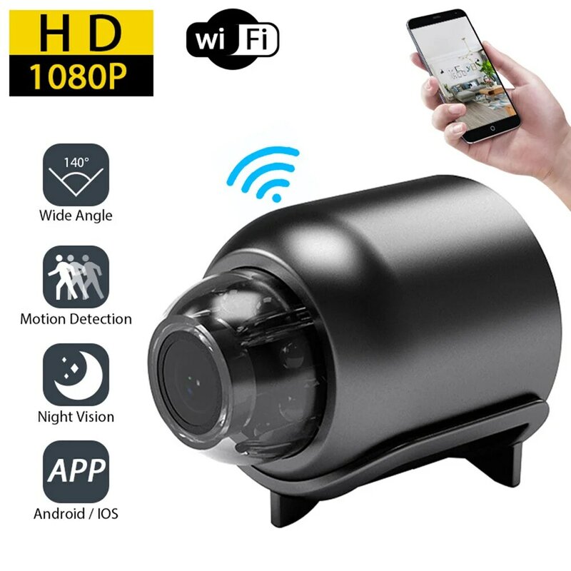Mini caméra de surveillance intérieure IP WiFi HD 1080p, dispositif de sécurité domestique, avec vision nocturne, enregistreur audio et vidéo