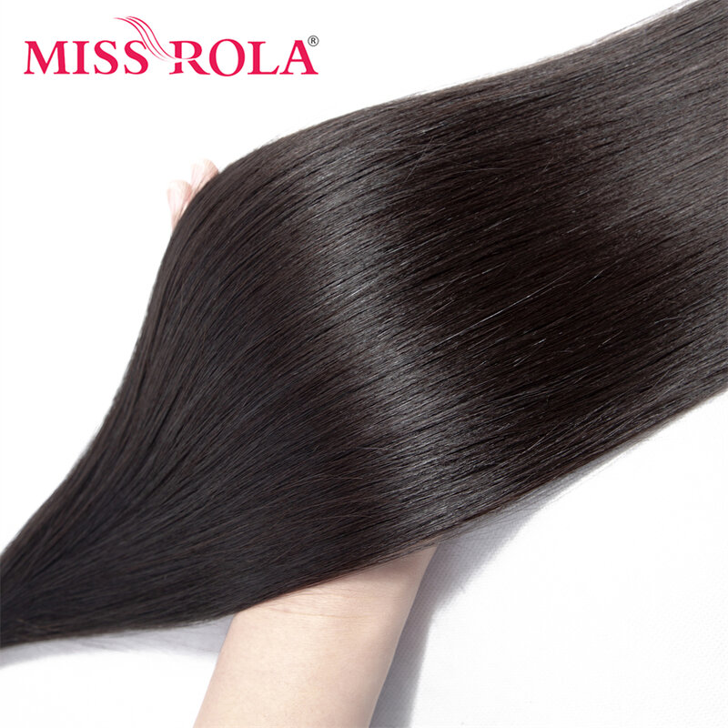 Miss Rola-mechones de pelo lacio malayo con cierre, Cabello 100% humano, Color Natural, Remy, 3 mechones con cierre de encaje 4x4