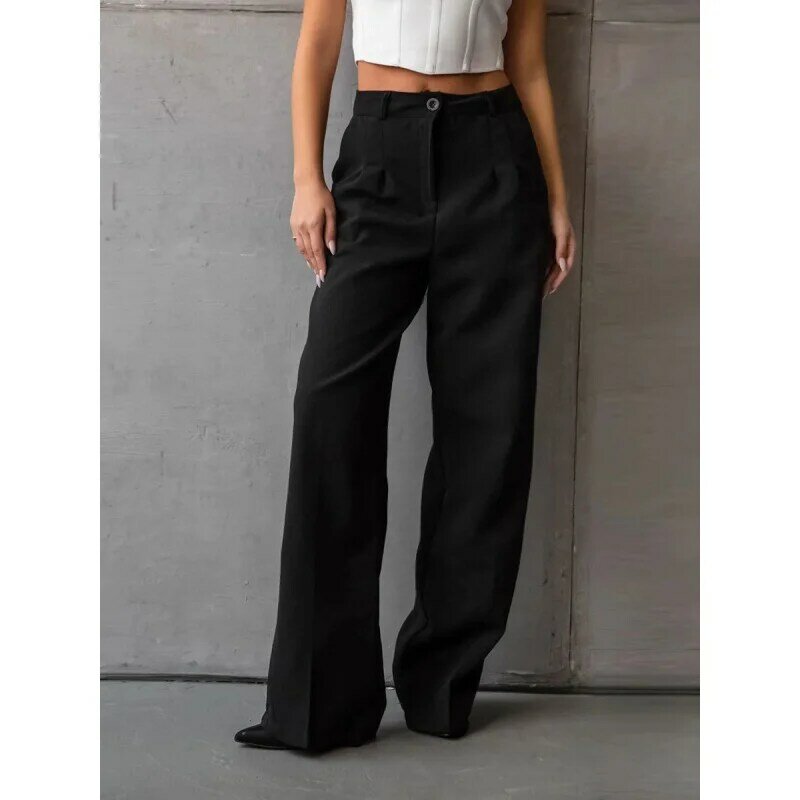 Черные темпераментные приталенные прямые брюки с завышенной талией, женские летние брюки, оптовая продажа Yy18