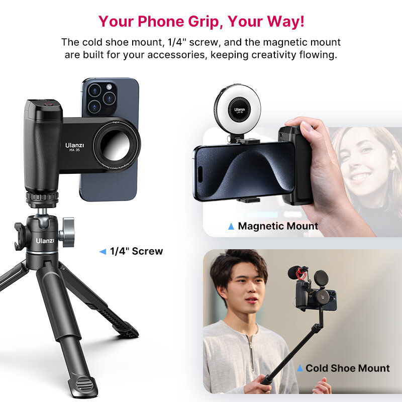 Ulanzi-Obturateur Bluetooth MagSafe pour téléphone, poignée d'appareil photo pour smartphone, stabilisateur de selfie, prise de vue verticale et horizontale, MA35