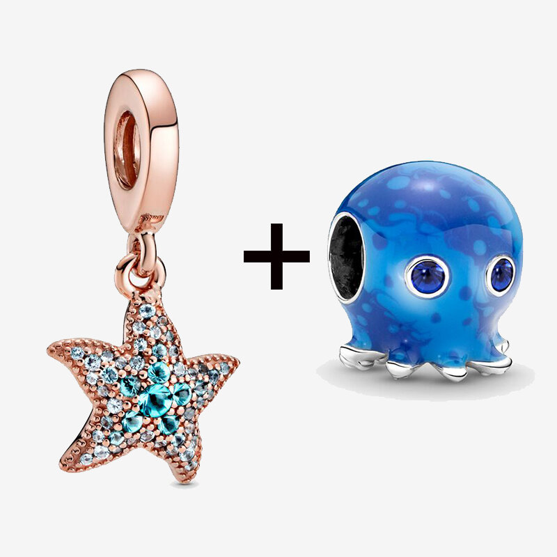 2Pcs/lot Starfish & Ocean Beads With Pendants Fits Summer Style Charms Bracelets For Women DIY Jewelry To Making Gift 2024