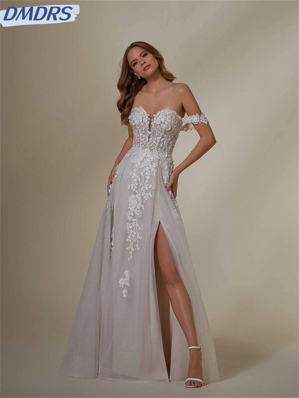 Elegancka sukienka z aplikacją na Boho weselny 2024 wdzięczny tiul suknia ślubna wdzięczna suknia panny młodej z odkrytymi ramionami Vestidos De Novia