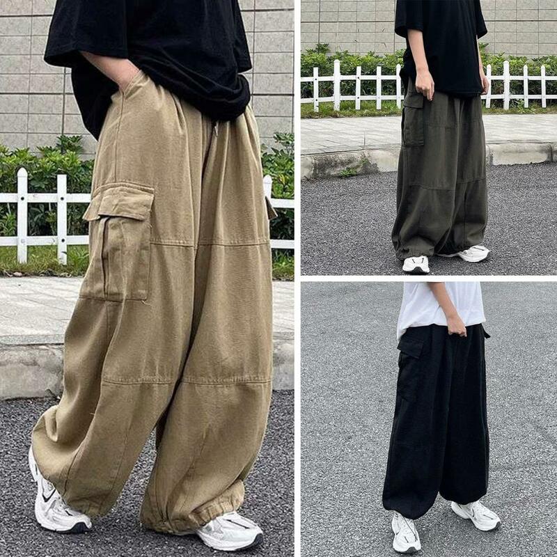 Modne spodnie Cargo cztery pory roku męskie spodnie w pasie sznurkiem spodnie do otwierania nóg Streetwear