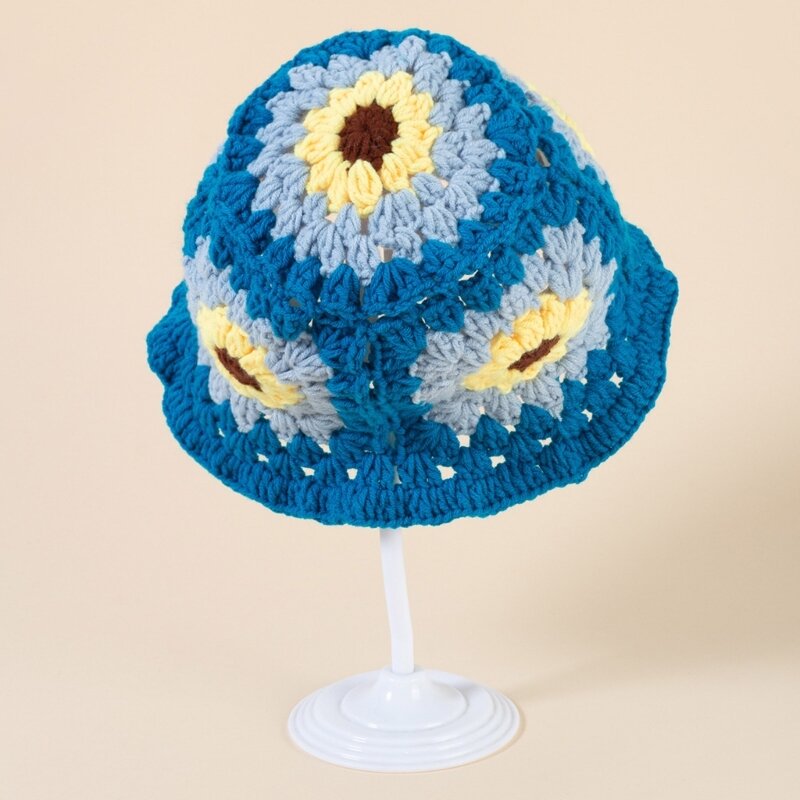 Chapeau seau à fleurs en Crochet 50JB, chapeau pêcheur à fleurs en Crochet pour adultes adolescents, chapeau transport